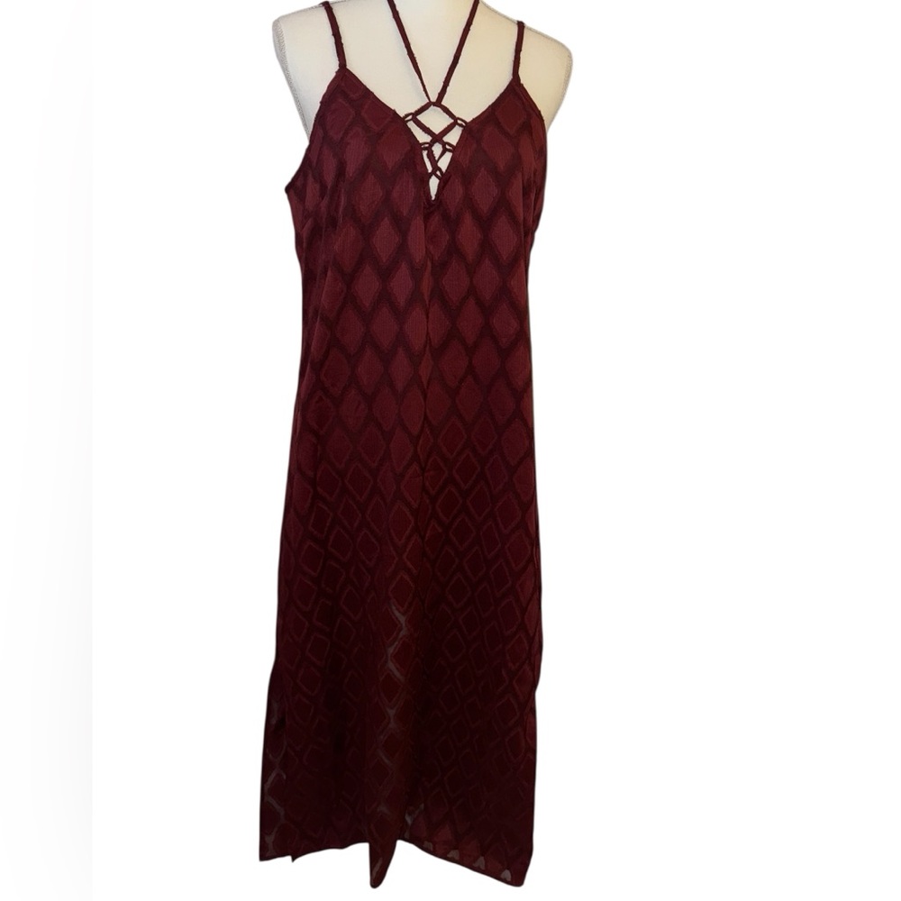 Band of the free Burgundy Strappy Dress with Geometric Pattern
